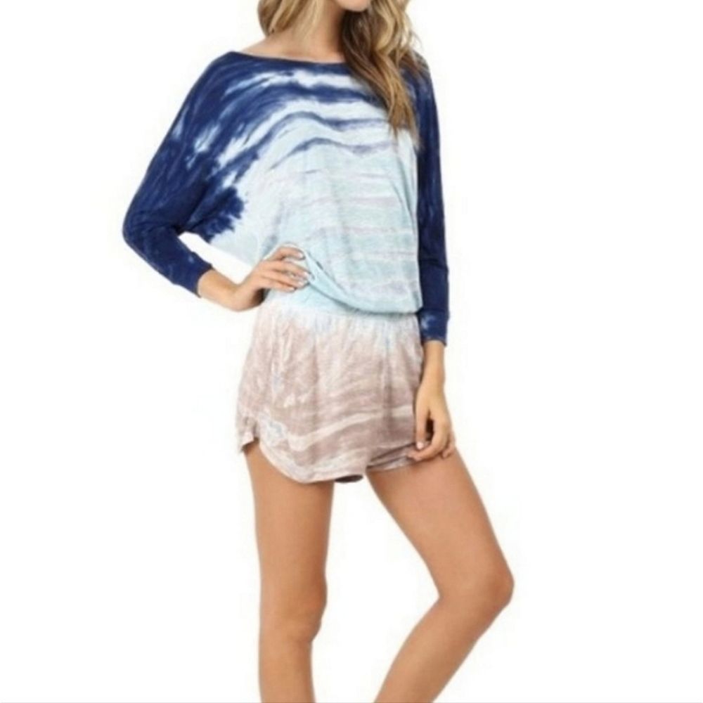 YF&B NWT Blue Tiger Stripe ombre tie dye romper - Picture 12 of 14